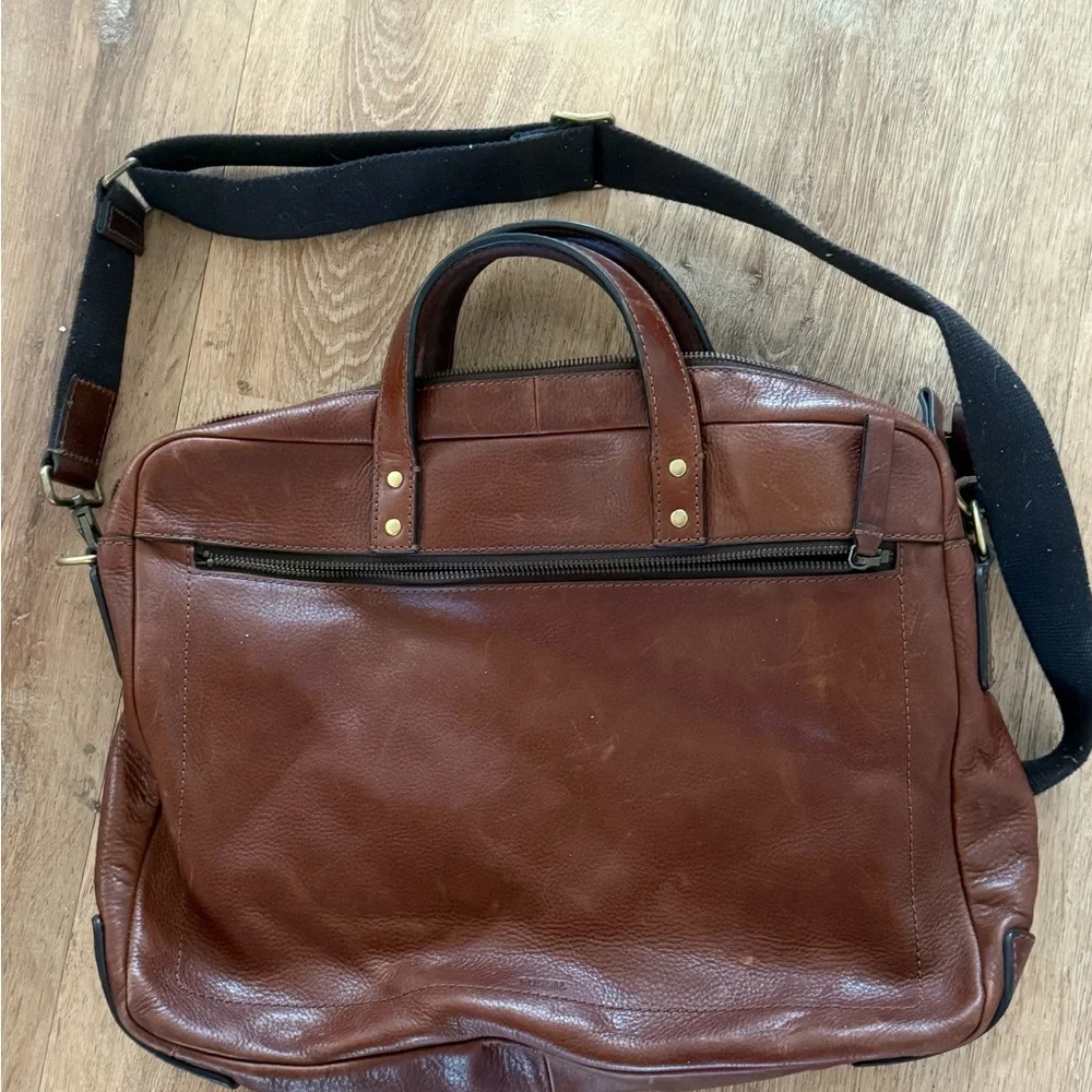 Fossil Haskell Leather Briefcase Brown Cognac Brown